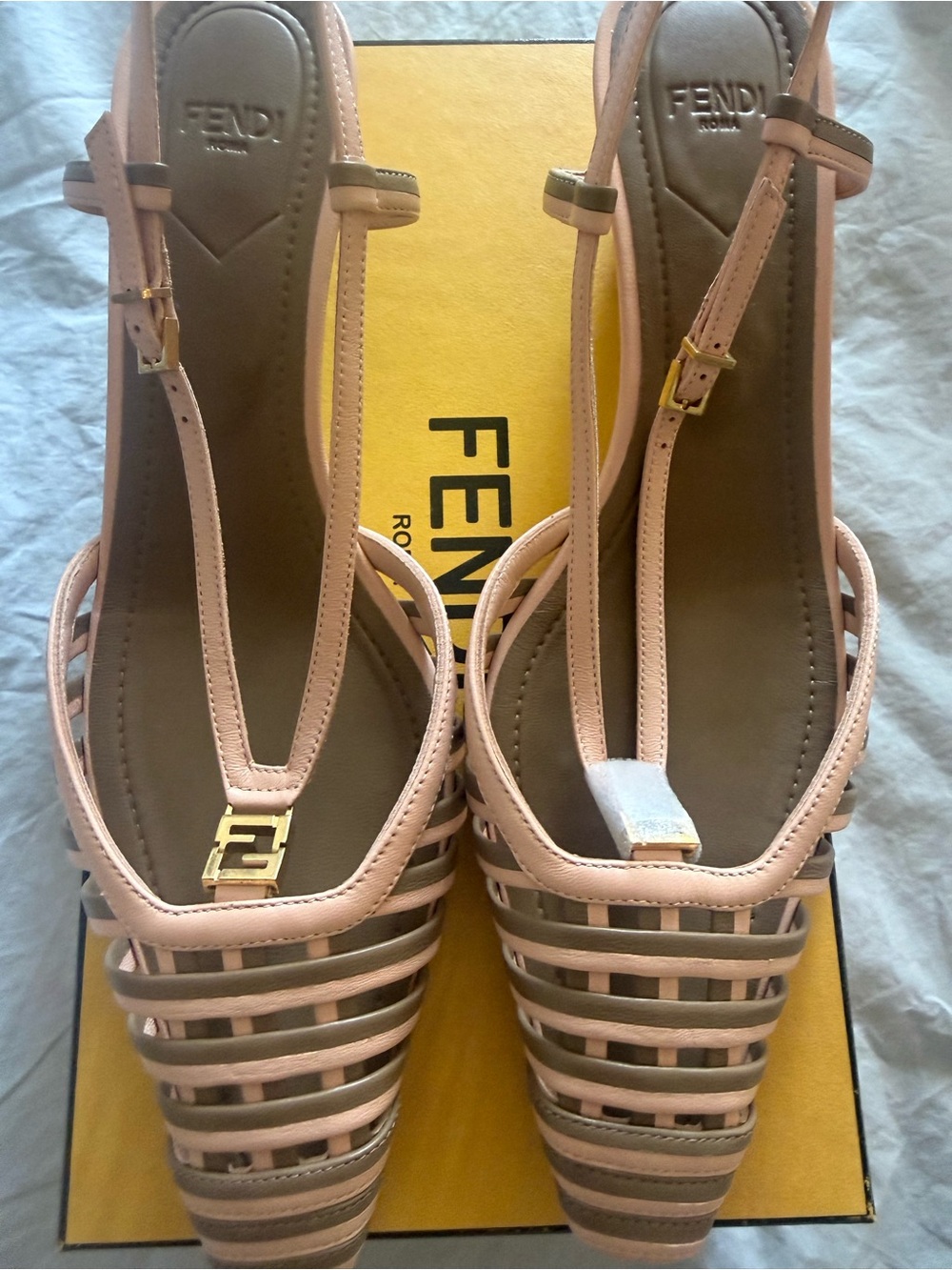 Fendi Pink & Brown Strappy Leather Slingback Flats